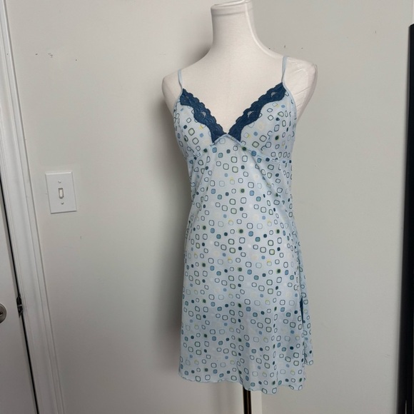 Y2K Blue Lace Trim Chemise slip dress coquette Fairycore Cottagecore M - Picture 2 of 7